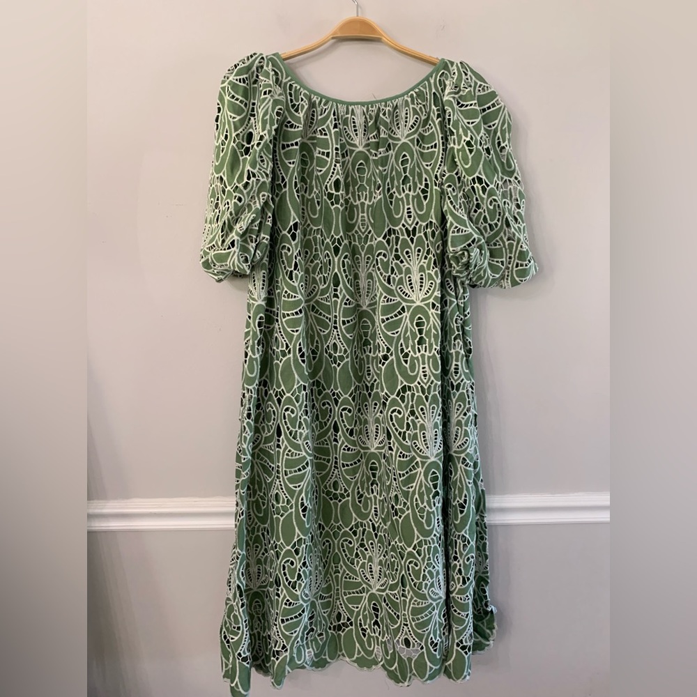 NEW LOEFFLER RANDALL Mimi Green Oversized Puff-Sleeve Dress Size Medium - Picture 4 of 7